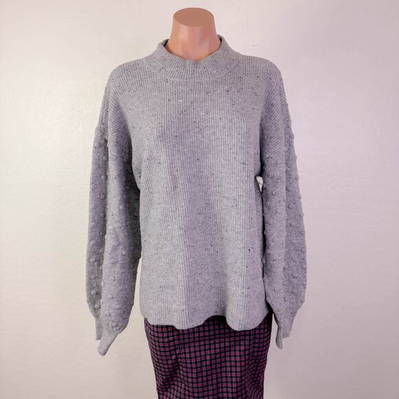Cece Textured Dot Knit Balloon Sleeve Mock Crewneck Sweater Cute Gray sz XL NWT - Picture 12 of 12